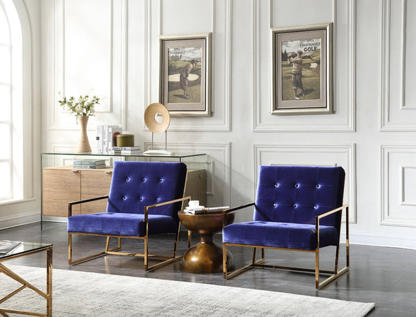 Modrest Samara Modern Blue & Gold Accent Chair - MONAVILLA