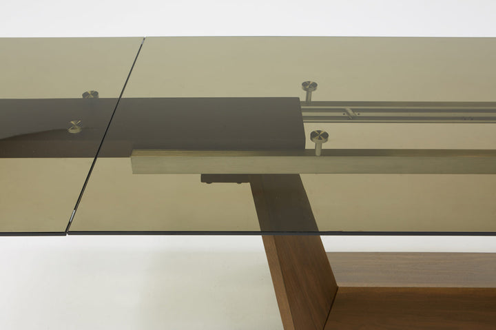 Modrest Babia Modern Smoked Glass & Walnut Extendable Dining Table - MONAVILLA