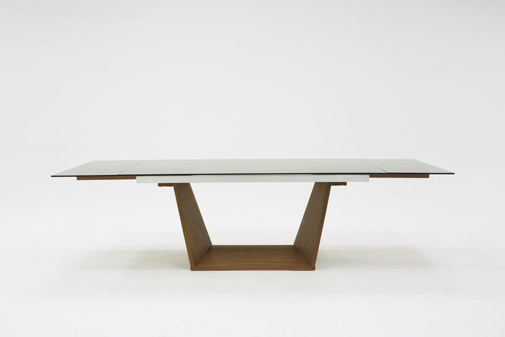 Modrest Babia Modern Smoked Glass & Walnut Extendable Dining Table - MONAVILLA