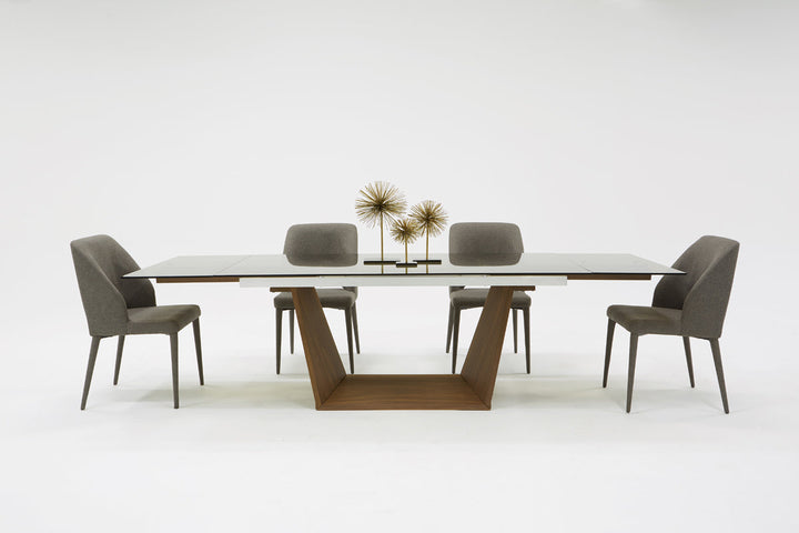 Modrest Babia Modern Smoked Glass & Walnut Extendable Dining Table - MONAVILLA