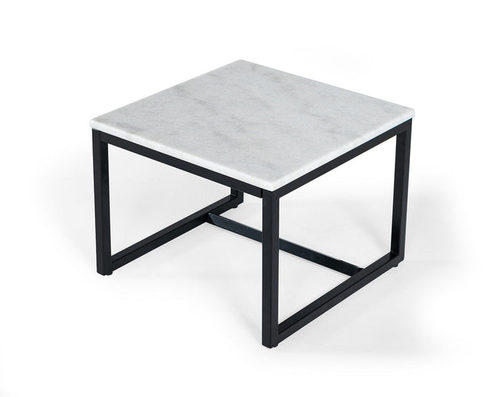 Modrest Baca White Marble & Black Metal End Table - MONAVILLA