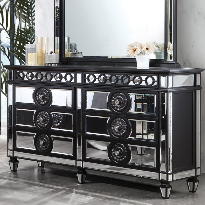 ACME Varian II Black Velvet & BLACK & Sliver FINISH Dresser Model BD00587 - MONAVILLA