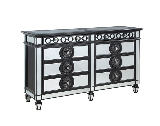 ACME Varian II Black Velvet & BLACK & Sliver FINISH Dresser Model BD00587 - MONAVILLA