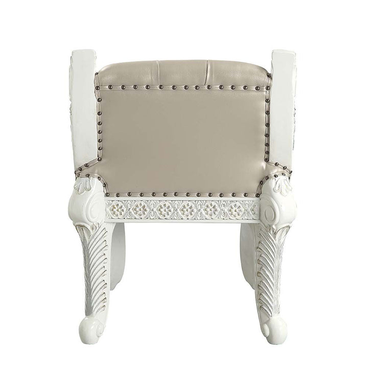 ACME Vanaheim Beige PU & Antique White Finish Vanity Stool Model BD00675 - MONAVILLA