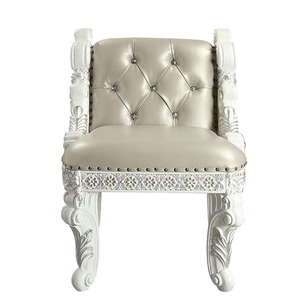 ACME Vanaheim Beige PU & Antique White Finish Vanity Stool Model BD00675 - MONAVILLA