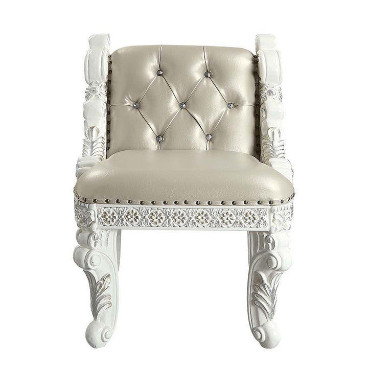 ACME Vanaheim Beige PU & Antique White Finish Vanity Stool Model BD00675 - MONAVILLA