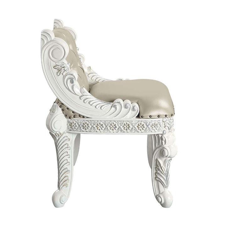 ACME Vanaheim Beige PU & Antique White Finish Vanity Stool Model BD00675 - MONAVILLA