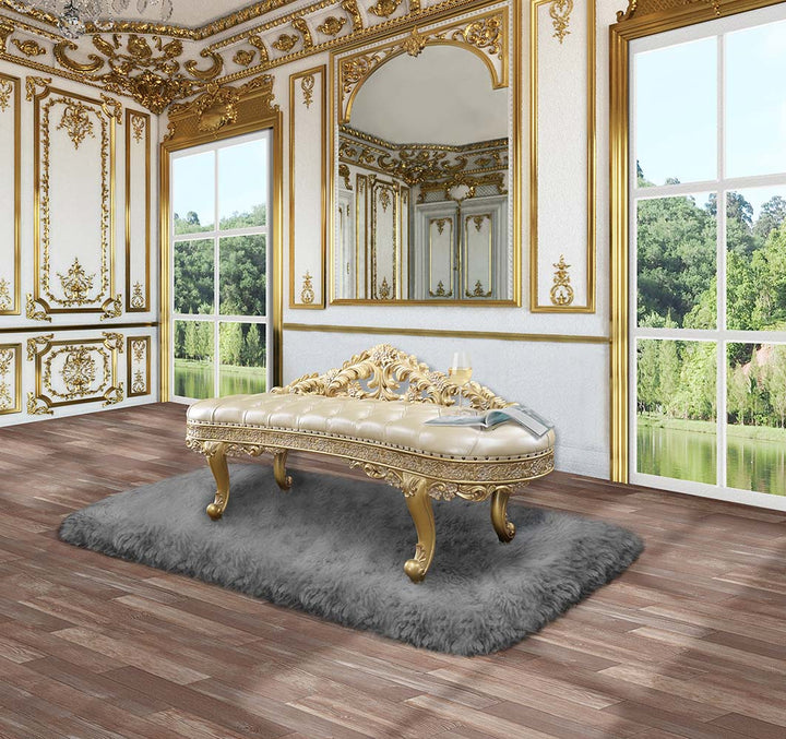 ACME Cabriole Light Gold PU & Gold Finish Cabriole Bench Model BD01468 - MONAVILLA