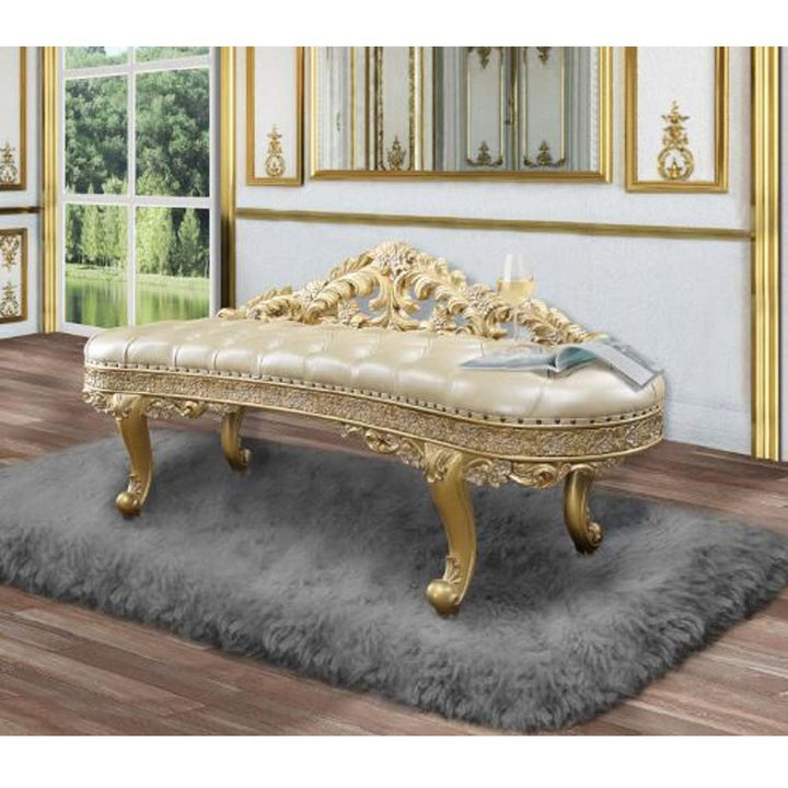 ACME Cabriole Light Gold PU & Gold Finish Cabriole Bench Model BD01468 - MONAVILLA