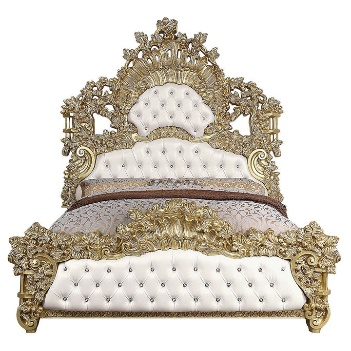 ACME Bernadette White PU & Gold Finish Bernadette Bed Model BD01474 - MONAVILLA