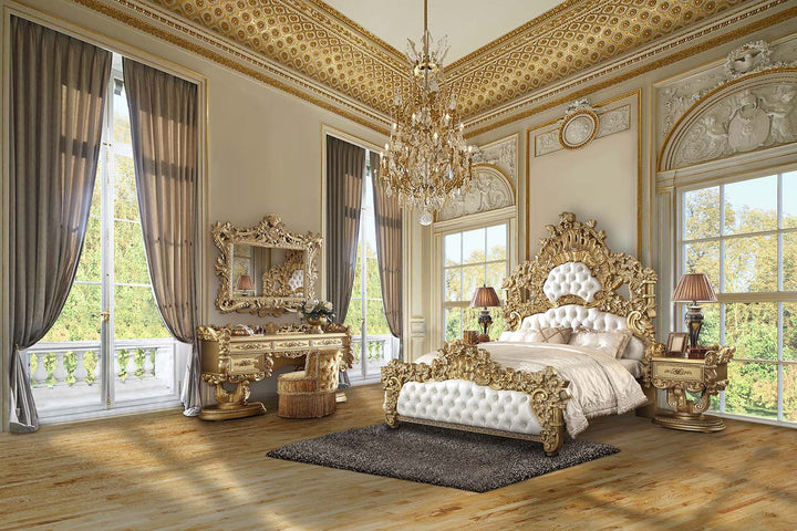 ACME Bernadette White PU & Gold Finish Bernadette Bed Model BD01474 - MONAVILLA