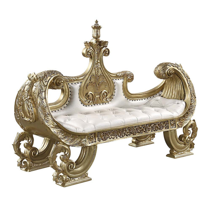 ACME Bernadette White PU & Gold Finish Bernadette Bench Model BD01480 - MONAVILLA