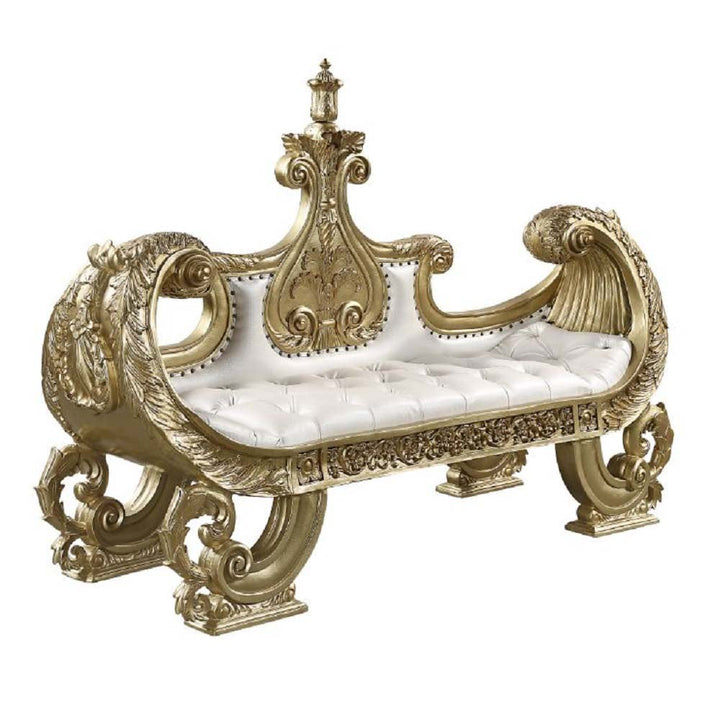 ACME Bernadette White PU & Gold Finish Bernadette Bench Model BD01480 - MONAVILLA