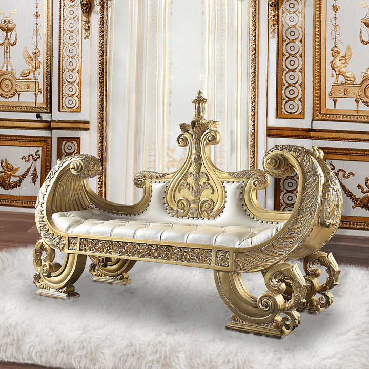ACME Bernadette White PU & Gold Finish Bernadette Bench Model BD01480 - MONAVILLA