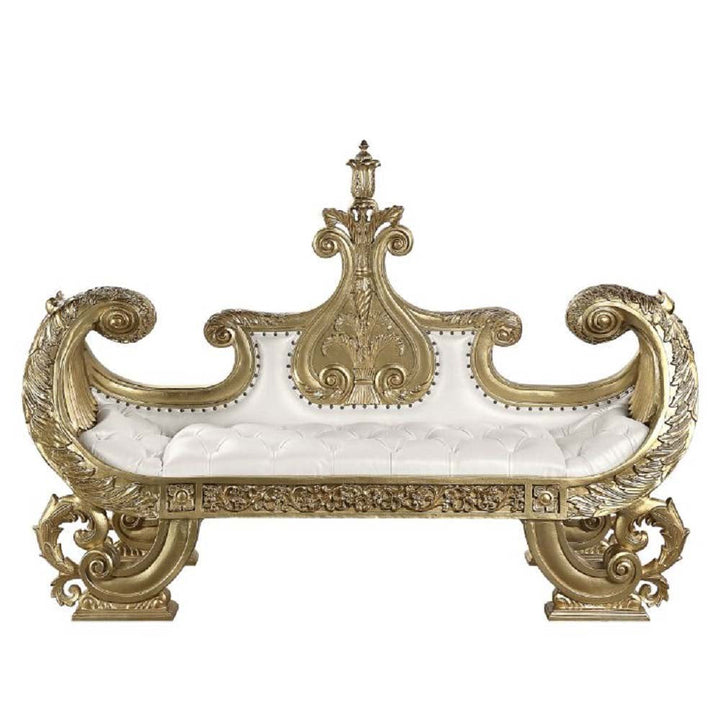 ACME Bernadette White PU & Gold Finish Bernadette Bench Model BD01480 - MONAVILLA