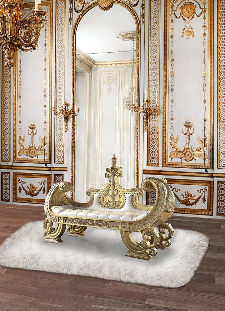 ACME Bernadette White PU & Gold Finish Bernadette Bench Model BD01480 - MONAVILLA