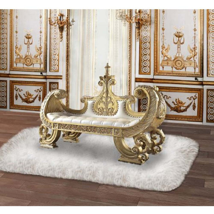 ACME Bernadette White PU & Gold Finish Bernadette Bench Model BD01480 - MONAVILLA