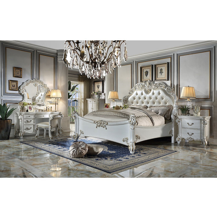ACME Vendome Beige PU & Antique Silver Finish Vendome Vanity Desk Model BD01507 - MONAVILLA