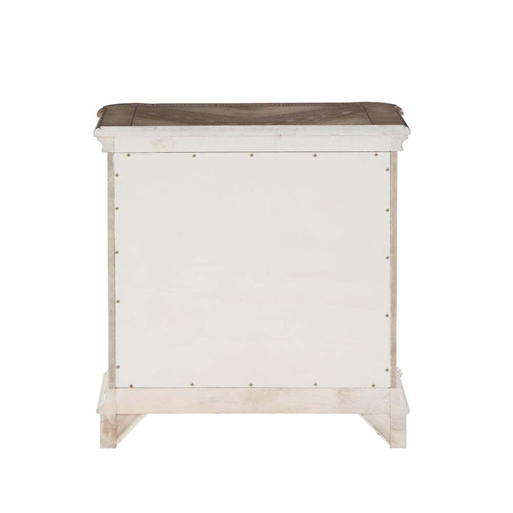 ACME Florian Gray Fabric & Antique White Finish Florian Nightstand Model BD01649 - MONAVILLA