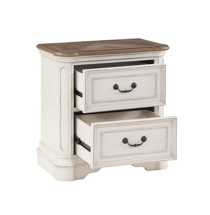 ACME Florian Gray Fabric & Antique White Finish Florian Nightstand Model BD01649 - MONAVILLA