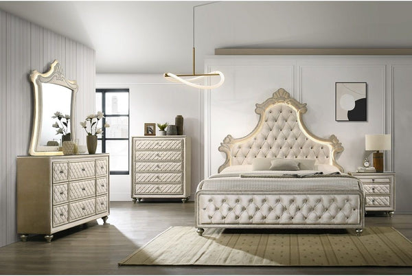 ACME 5 Pieces Lucienne Beige Velvet Queen Bed w/ LED Set Model BD02335Q-5PC