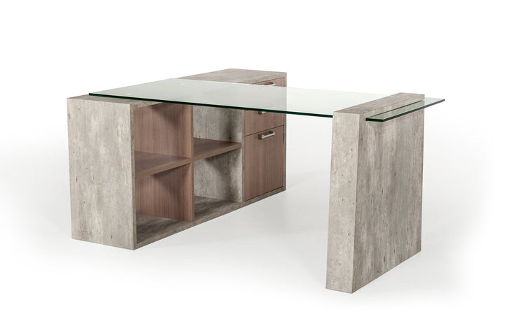 Nova Domus Boston Modern Glass & Faux Concrete Desk - MONAVILLA