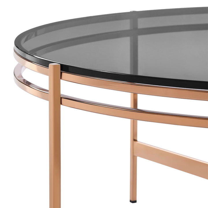 Modrest Bradford Modern Smoked Glass & Rosegold Coffee Table - MONAVILLA