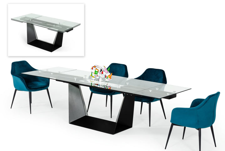 Modrest Bronwin Modern Glass & Black Metal Extendable Dining Table - MONAVILLA