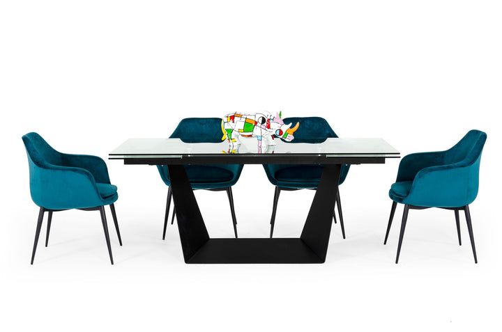Modrest Bronwin Modern Glass & Black Metal Extendable Dining Table - MONAVILLA