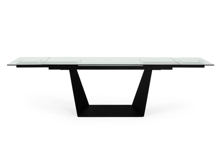 Modrest Bronwin Modern Glass & Black Metal Extendable Dining Table - MONAVILLA
