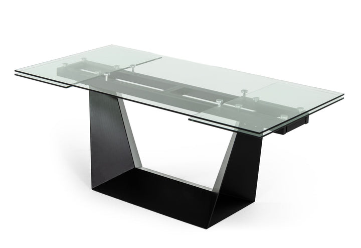 Modrest Bronwin Modern Glass & Black Metal Extendable Dining Table - MONAVILLA