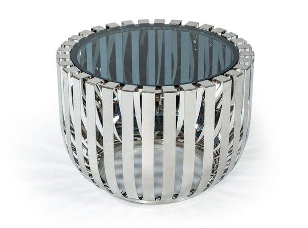 Modrest Cage Modern Stainless Steel End Table with Glass Top - MONAVILLA