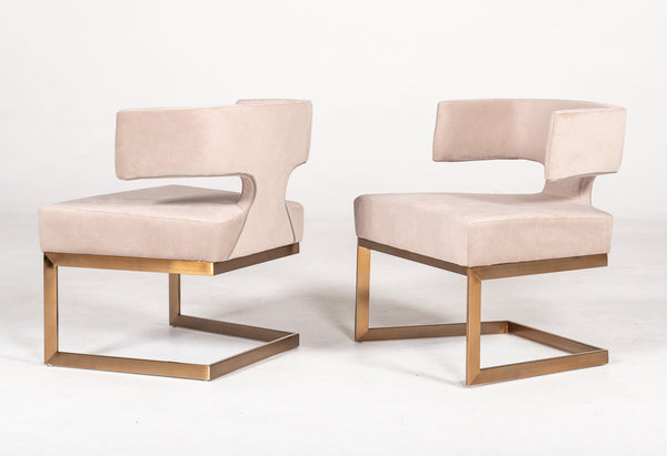 Modrest Calvo Modern Off White Velvet & Brass Dining Chair - MONAVILLA