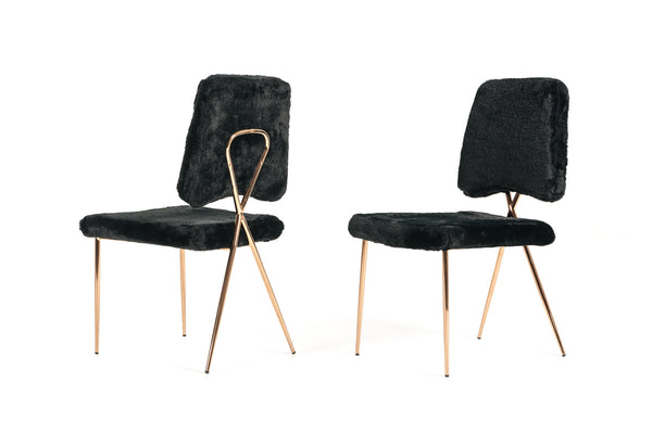 Candace Modern Black Faux Fur Dining Chair (Set of 2) - MONAVILLA