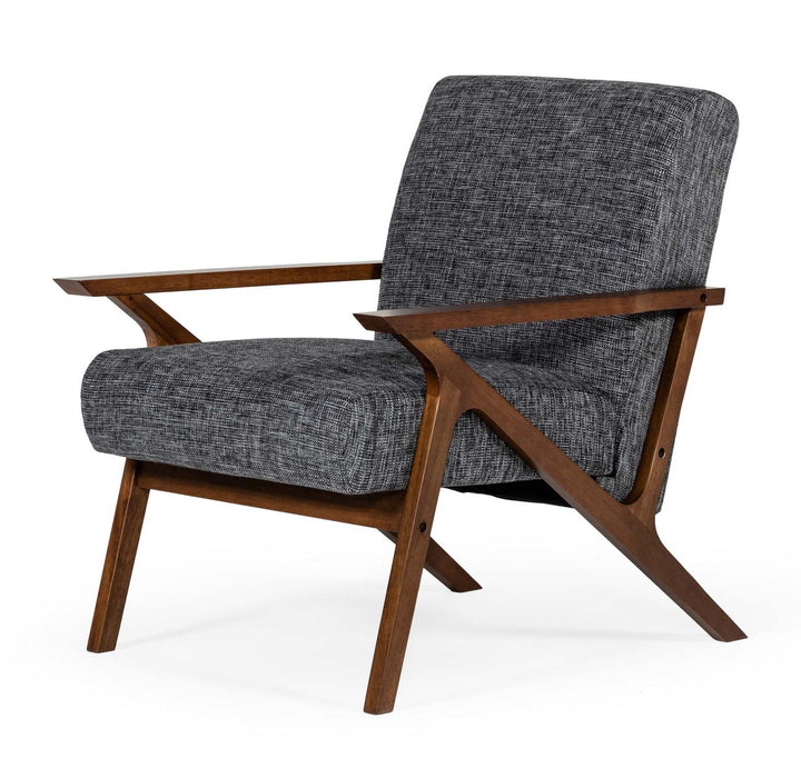Modrest Candea Mid Century Walnut and Grey Accent Chair - MONAVILLA