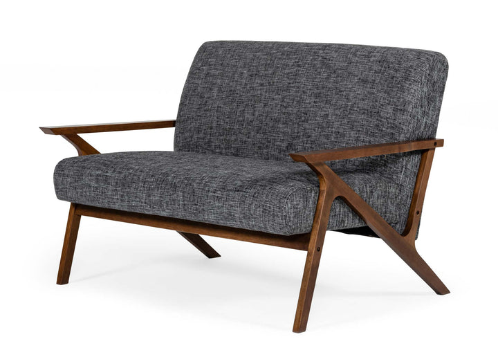 Modrest Candea Mid Century Walnut and Grey Loveseat - MONAVILLA