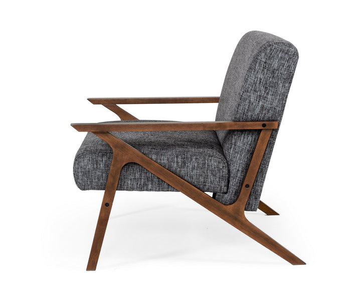 Modrest Candea Mid Century Walnut and Grey Accent Chair - MONAVILLA