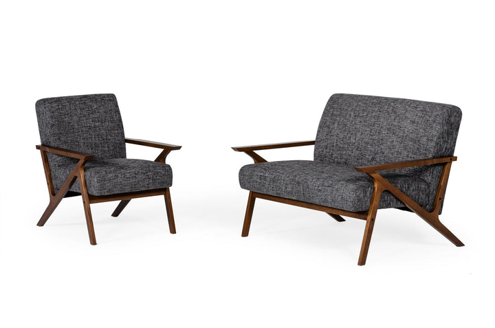 Modrest Candea Mid Century Walnut and Grey Accent Chair - MONAVILLA