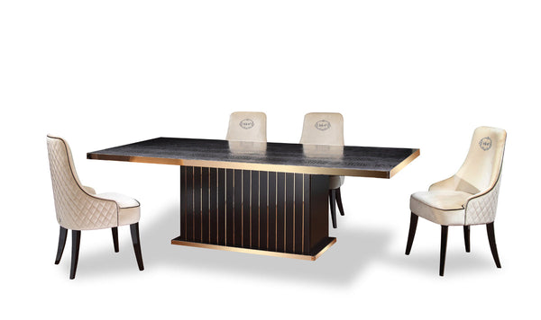 A&X Talin Modern Black Crocodile & Rosegold Dining Table - MONAVILLA