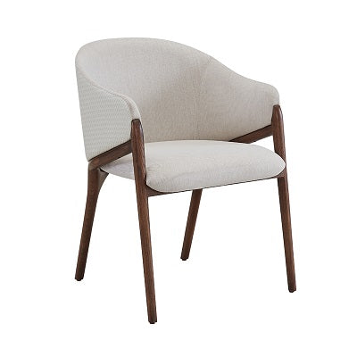 Modrest Lunde Cream Fabric and Walnut Arm Dining Chair - MONAVILLA