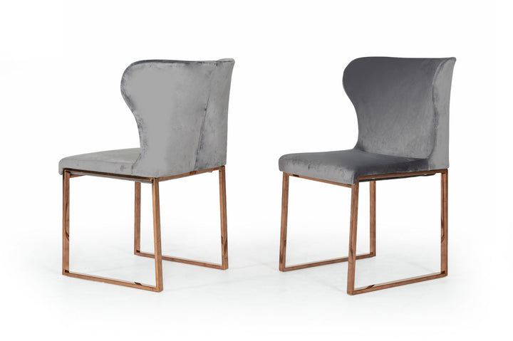 Modrest Chadwick Modern Grey Velvet & Rosegold Dining Chair - MONAVILLA