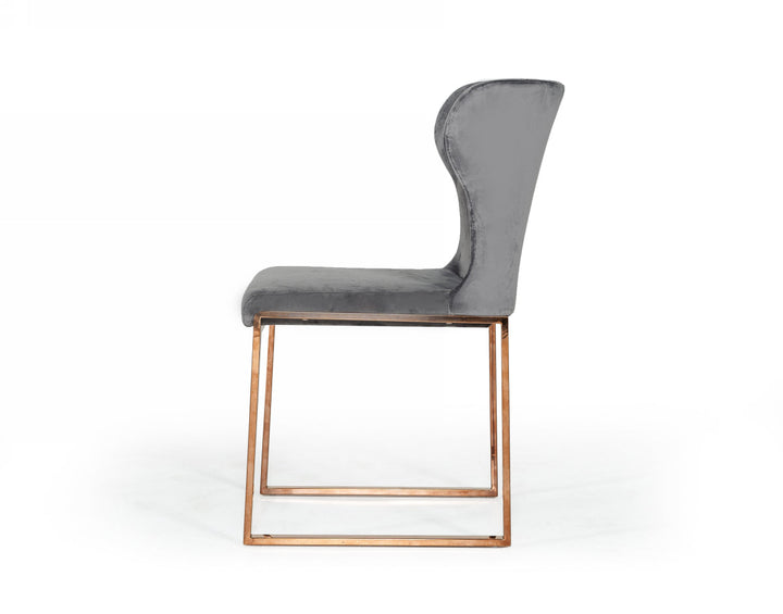 Modrest Chadwick Modern Grey Velvet & Rosegold Dining Chair - MONAVILLA