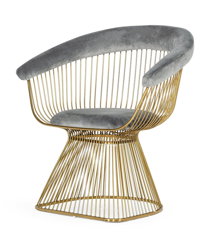 Modrest Chandler Modern Grey Velvet & Gold Dining Chair - MONAVILLA