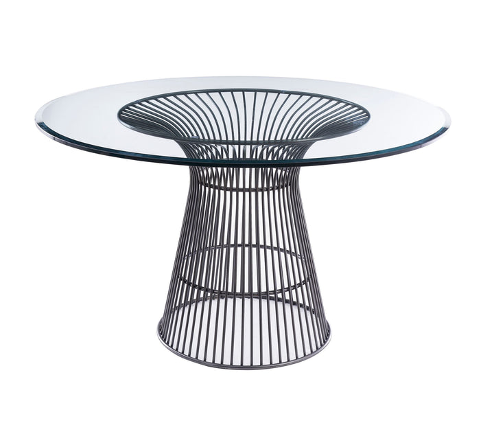 Modrest Chandler Modern Round Glass & Black Stainless Steel Dining Table - MONAVILLA