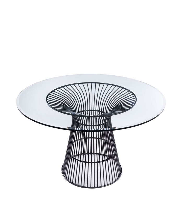 Modrest Chandler Modern Round Glass & Black Stainless Steel Dining Table - MONAVILLA