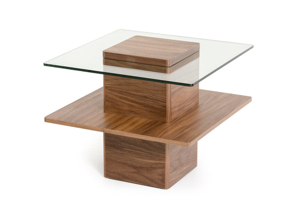Modrest Clarion Modern Walnut and Glass End Table - MONAVILLA