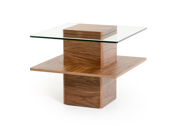 Modrest Clarion Modern Walnut and Glass End Table - MONAVILLA