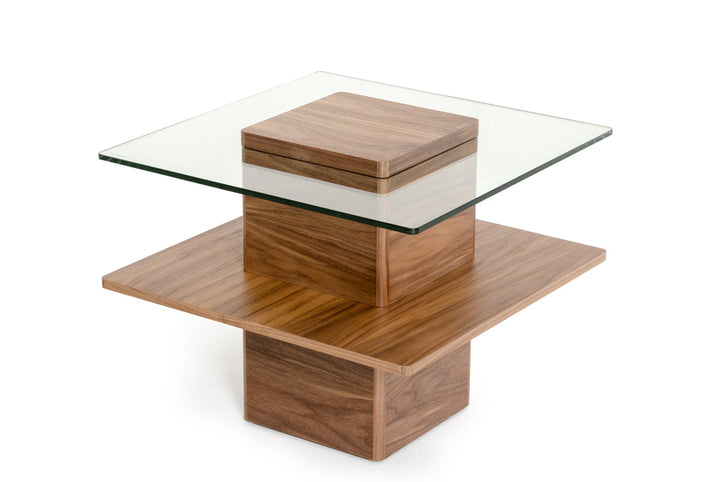 Modrest Clarion Modern Walnut and Glass End Table - MONAVILLA
