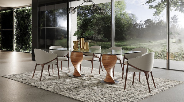 Modrest Cleveland Contemporary Glass and Walnut Dining Table - MONAVILLA