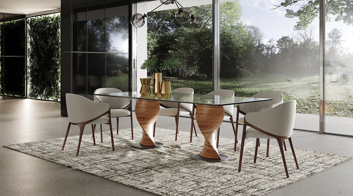Modrest Cleveland Contemporary Glass and Walnut Dining Table - MONAVILLA